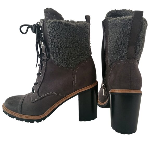 NINE WEST | Fall Fur Heel Dark Grey Cozy Boots - Picture 6 of 12